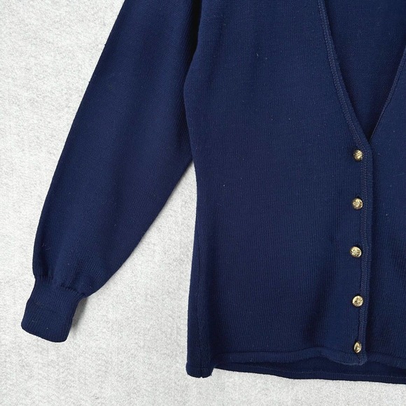 Vintage Counterparts Cardigan Sweater Womens SMALL Navy Blue Crested Logo Wool - Picture 5 of 14